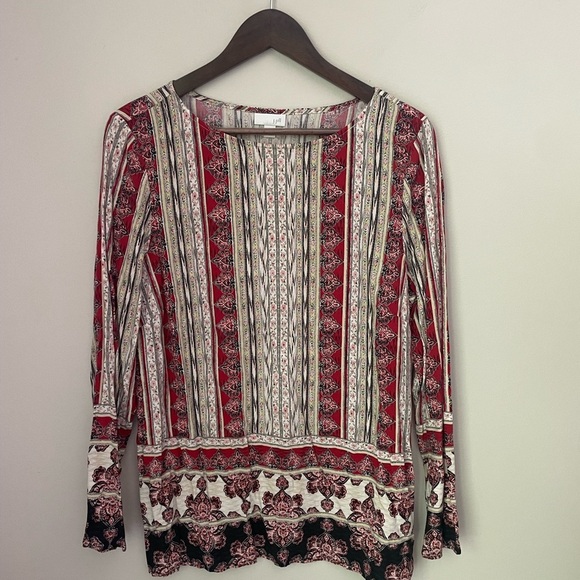 J. Jill Red and Black Boho  Blouse Size Large - Picture 1 of 8